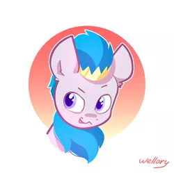 Size: 930x925 | Tagged: safe, artist:wellory, derpibooru import, oc, unofficial characters only, kirin, bust, crown, cute, image, jewelry, male, png, regalia, signature, simple background, solo, white background