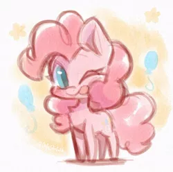 Size: 874x866 | Tagged: safe, artist:colorfulcolor233, derpibooru import, pinkie pie, earth pony, pony, balloon, chest fluff, cute, diapinkes, doodle, female, image, jpeg, looking at you, one eye closed, simple background, solo, stars, tongue out, white background, wink, winking at you