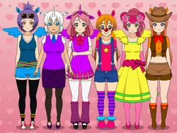 Size: 1024x770 | Tagged: safe, artist:donamorteboo, derpibooru import, applejack, fluttershy, pinkie pie, rainbow dash, rarity, twilight sparkle, human, equestria girls, humanized, image, jpeg, kisekae, mane six, sonic the hedgehog (series)