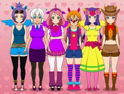 Size: 1026x779 | Tagged: safe, artist:donamorteboo, derpibooru import, applejack, fluttershy, pinkie pie, rainbow dash, rarity, twilight sparkle, human, humanized, image, jpeg, kisekae, mane six, sonic the hedgehog (series)