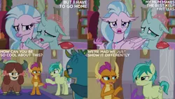Size: 1280x720 | Tagged: safe, derpibooru import, edit, edited screencap, editor:quoterific, screencap, gallus, ocellus, sandbar, silverstream, smolder, yona, changeling, classical hippogriff, dragon, earth pony, gryphon, hippogriff, pony, yak, season 8, the hearth's warming club, spoiler:s08, crossed arms, crying, dragoness, female, image, jpeg, male, open mouth, sad, school of friendship, stallion, student six, text