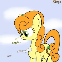 Size: 2000x2000 | Tagged: safe, artist:dafiltafish, derpibooru import, carrot top, golden harvest, earth pony, pony, a-10 thunderbolt ii, atg 2022, big pony, explosion, image, macro, newbie artist training grounds, png, simple background, solo, text