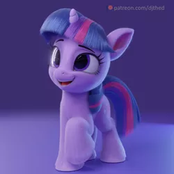 Size: 4096x4096 | Tagged: safe, artist:therealdjthed, derpibooru import, twilight sparkle, pony, unicorn, 3d, absurd resolution, cute, female, filly, filly twilight sparkle, foal, image, open mouth, png, raised hoof, twiabetes, unicorn twilight, younger