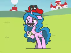 Size: 1800x1350 | Tagged: safe, artist:flutterluv, derpibooru import, part of a set, izzy moonbow, pony, unicorn, atg 2022, cappy (mario), facial hair, g5, image, jpeg, moustache, mushroom kingdom, newbie artist training grounds, part of a series, solo, super mario bros., super mario odyssey