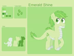 Size: 1280x980 | Tagged: safe, artist:miss-barker, derpibooru import, oc, oc:emerald shine, unofficial characters only, dracony, hybrid, pony, colt, foal, image, interspecies offspring, jpeg, male, offspring, parent:rarity, parent:spike, parents:sparity, reference sheet, solo