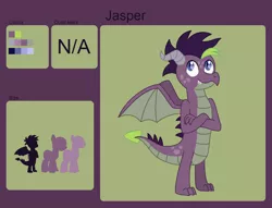 Size: 1280x980 | Tagged: safe, artist:miss-barker, derpibooru import, oc, oc:jasper, unofficial characters only, dragon, crossed arms, image, jpeg, male, offspring, parent:spike, parent:unnamed oc, parents:canon x oc, reference sheet, solo