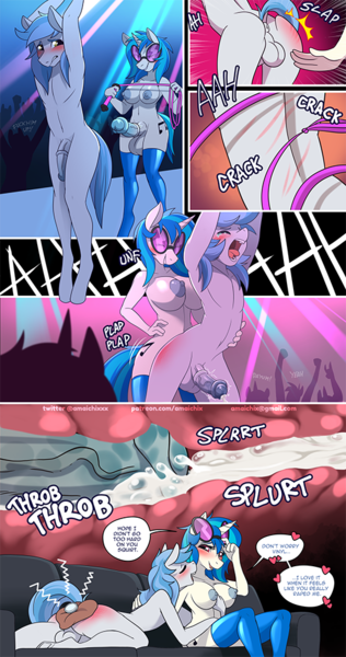 Size: 527x1000 | Tagged: explicit, artist:amaichix, derpibooru import, vinyl scratch, oc, oc:spark stone, anthro, earth pony, unguligrade anthro, unicorn, anal, anal creampie, anus, areola, ass, balls, bdsm, big balls, big penis, bondage, breasts, busty vinyl scratch, butt, canon x oc, clothes, comic, creampie, cum, cumming, dialogue, earth pony oc, exhibitionism, futa, futa on male, futa vinyl scratch, glasses, horsecock, huge balls, huge penis, image, impossibly large balls, impossibly large penis, internal, internal cumshot, intersex, latex, latex socks, male, nipples, nudity, penetration, penis, png, public sex, roleplay, sex, shipping, socks, spanking, stockings, thigh highs, tied hands, tied up, whip, whipping, x-ray
