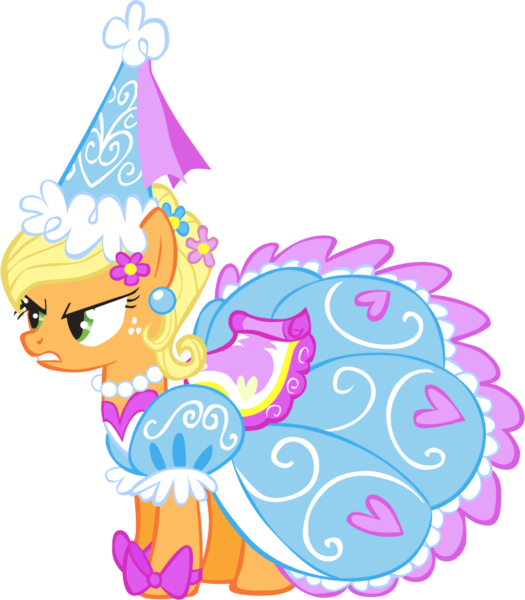 Size: 808x924 | Tagged: safe, derpibooru import, applejack, earth pony, pony, look before you sleep, angry, beautiful, bow, clothes, cute, dress, ear piercing, flower, flower in hair, froufrou glittery lacy outfit, glare, gritted teeth, hat, hennin, image, jackabetes, jewelry, necklace, piercing, png, pretty, princess, princess applejack, teeth