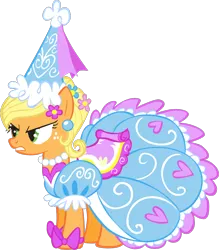 Size: 808x924 | Tagged: safe, derpibooru import, applejack, earth pony, pony, look before you sleep, angry, beautiful, bow, clothes, cute, dress, ear piercing, flower, flower in hair, froufrou glittery lacy outfit, glare, gritted teeth, hat, hennin, image, jackabetes, jewelry, necklace, piercing, png, pretty, princess, princess applejack, teeth