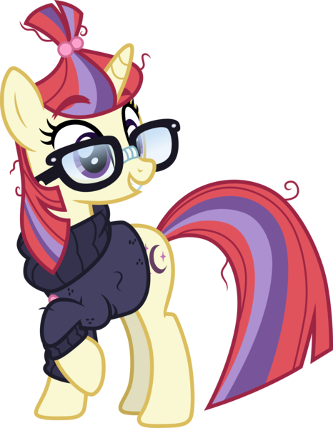 Size: 3000x3866 | Tagged: safe, artist:ambassad0r, artist:cloudyglow, derpibooru import, moondancer, pony, unicorn, the point of no return, .ai available, clothes, female, glasses, high res, horn, image, mare, png, raised hoof, simple background, solo, sweater, tail, transparent background, vector