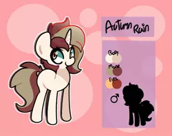 Size: 1800x1428 | Tagged: safe, artist:kindakismet, derpibooru import, oc, oc:autumn rain, unofficial characters only, pony, unicorn, circle background, color palette, commission, horn, image, jpeg, looking at you, male, outline, pink background, simple background, solo, stallion