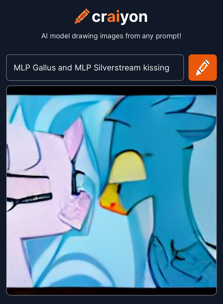 Size: 1162x1588 | Tagged: safe, craiyon, dall·e mini, derpibooru import, machine learning generated, gallus, silverstream, classical hippogriff, gryphon, hippogriff, duel, eyes closed, female, gallstream, image, kissing, male, png, shipping, straight