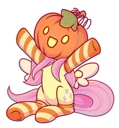 Size: 1848x1980 | Tagged: safe, alternate version, artist:musicfirewind, derpibooru import, fluttershy, pegasus, pony, clothes, commission, costume, halloween, halloween costume, holiday, image, jack-o-lantern, jpeg, mask, pumpkin, simple background, sitting, socks, solo, spread wings, striped socks, white background, wings, ych example, your character here