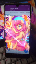 Size: 720x1280 | Tagged: safe, artist:musicfirewind, derpibooru import, fluttershy, butterfly, insect, pegasus, pony, animated, augmented reality, image, retrowave, solo, synthwave, vaporwave, webm