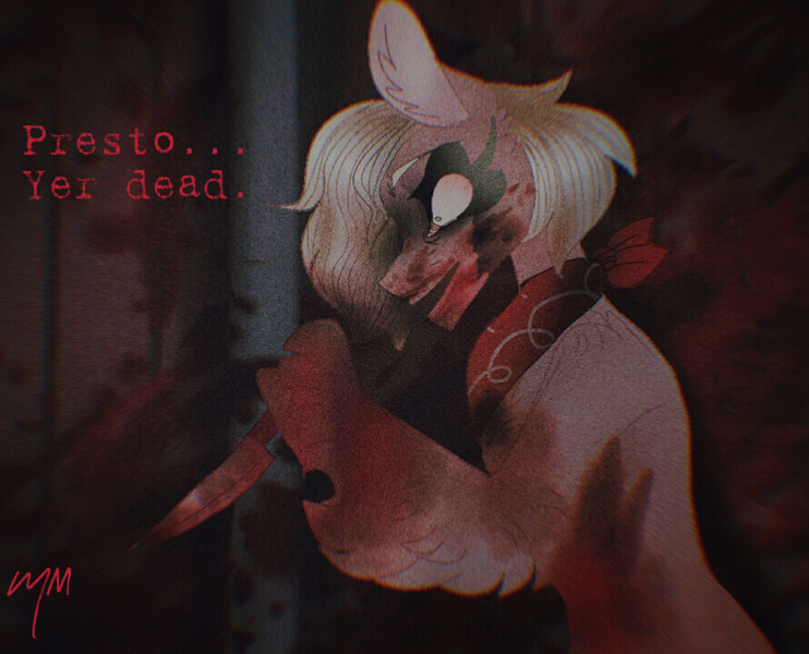 Size: 890x720 | Tagged: grimdark, artist:madmoodi, derpibooru import, applejack, earth pony, alternate design, bipedal, blood, bloodshot eyes, cheek fluff, collar, creepy, creepy smile, ear fluff, eyebrows, image, indoors, insanity, jpeg, knife, leg fluff, murder, offscreen character, physics, pony physics, shrunken pupils, smiling, snapplejack, stabbing, unshorn fetlocks, wide eyes