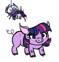 Size: 957x1000 | Tagged: safe, artist:king-kakapo, derpibooru import, rarity, twilight sparkle, pig, spider, charlotte's web, duo, female, image, jpeg, pigified, rarirachnid, scrunchy face, simple background, species swap, twiggy piggy, twilight porkle, white background