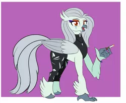 Size: 1249x1021 | Tagged: safe, alternate version, artist:cosmonaut, derpibooru import, classical hippogriff, hippogriff, cigarette, clothes, colored, crossover, fang (goodbye volcano high), female, flat colors, goodbye volcano high, hippogriffied, image, jewelry, jpeg, looking at you, necklace, solo, species swap, torn clothes