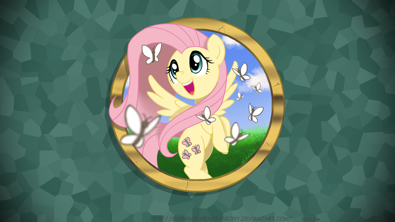 Size: 1920x1080 | Tagged: safe, artist:burning-heart-brony, derpibooru import, fluttershy, butterfly, insect, pegasus, pony, 2016, female, image, mare, png, wallpaper
