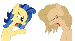Size: 854x463 | Tagged: safe, artist:99, artist:slavedemorto, derpibooru import, edit, oc, oc:backy, oc:milky way, unofficial characters only, earth pony, pony, angry, argument, cropped, eyes closed, female, image, mare, png, yelling