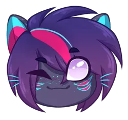 Size: 659x617 | Tagged: safe, artist:purplegrim40, derpibooru import, oc, unofficial characters only, cat, cat pony, original species, pony, bust, commission, image, one eye closed, png, simple background, smiling, transparent background, wink, ych result