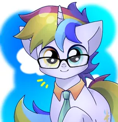 Size: 768x796 | Tagged: safe, artist:namaenonaipony, derpibooru import, oc, unofficial characters only, pony, unicorn, glasses, heterochromia, horn, image, jpeg, looking at you, male, necktie, simple background, smiling, smiling at you, solo, stallion, white background