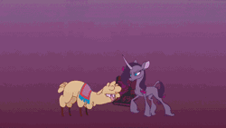 Size: 800x450 | Tagged: safe, derpibooru import, oleander (tfh), alpaca, classical unicorn, unicorn, them's fightin' herds, angry, animated, bear hug, cloven hooves, community related, duo, duo female, female, gif, gritted teeth, hape, happy, horn, hug, image, leonine tail, oleander is not amused, pain, paprika (tfh), personal space invasion, squeezing, teeth, two toned mane, unamused, unshorn fetlocks