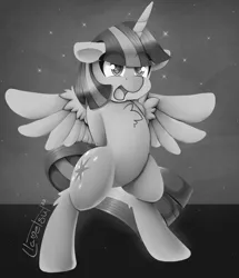 Size: 1015x1181 | Tagged: safe, artist:llametsul, derpibooru import, twilight sparkle, twilight sparkle (alicorn), alicorn, pony, atg 2022, bipedal, cute, female, happy, image, mare, monochrome, newbie artist training grounds, png, smiling, solo, standing