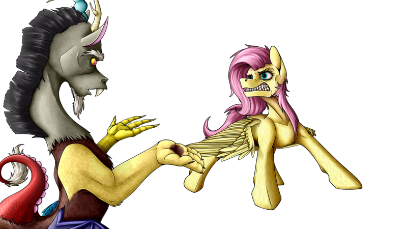 Size: 4000x2250 | Tagged: safe, alternate version, artist:vendigo, derpibooru import, discord, fluttershy, draconequus, pegasus, pony, background removed, duo, duo male and female, female, gritted teeth, image, male, mare, png, simple background, snarling, teeth, transparent background