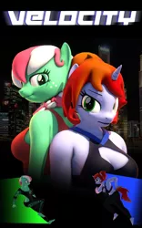 Size: 2160x3464 | Tagged: safe, artist:dangerousdpad, derpibooru import, oc, oc:pepper, oc:sugar surge, anthro, pony, unicorn, 3d, city, cityscape, image, movie poster, png, source filmmaker