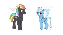 Size: 2359x1326 | Tagged: safe, artist:alicemaple, derpibooru import, edit, oc, oc:spectrum flash, oc:whirlwind (alicemaple), unofficial characters only, pegasus, pony, braces, brother and sister, cropped, duo, ear piercing, earring, female, image, jewelry, male, mare, multicolored hair, offspring, parent:rainbow dash, parent:thunderlane, parents:thunderdash, piercing, png, rainbow hair, siblings, simple background, stallion, transparent background