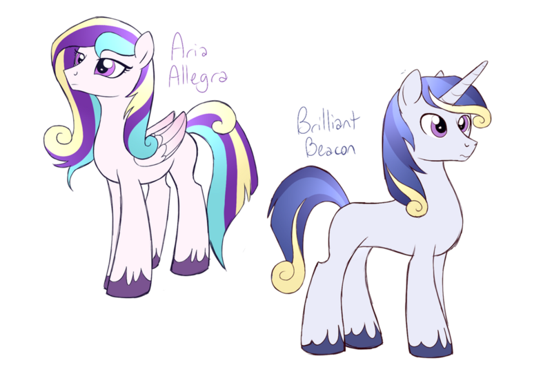 Size: 1751x1221 | Tagged: safe, artist:alicemaple, derpibooru import, edit, oc, oc:aria allegra, oc:brilliant beacon, unofficial characters only, pegasus, pony, unicorn, brother and sister, cropped, duo, female, image, male, mare, offspring, parent:princess cadance, parent:shining armor, parents:shiningcadance, png, siblings, simple background, stallion, transparent background, unshorn fetlocks
