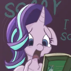 Size: 625x622 | Tagged: safe, artist:artsy-madraw, derpibooru import, starlight glimmer, anthro, unicorn, book, collarbone, explicit source, finger, image, panicking, png