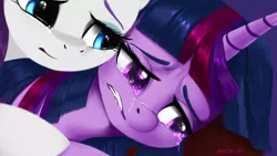 Size: 1920x1080 | Tagged: safe, artist:darksly, derpibooru import, rarity, twilight sparkle, twilight sparkle (alicorn), alicorn, pony, atg 2022, crying, duo, female, gritted teeth, hopeless, image, jpeg, mare, newbie artist training grounds, sad, teeth