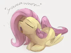 Size: 864x642 | Tagged: safe, artist:dotkwa, derpibooru import, fluttershy, pegasus, pony, cute, eyes closed, female, floppy ears, image, lying, lying down, mare, open mouth, png, ponyloaf, prone, shyabetes, simple background, sleepy, solo, white background, yawn