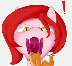 Size: 3000x2733 | Tagged: suggestive, artist:bestponies, derpibooru import, oc, oc:severus, unofficial characters only, monster pony, original species, pony, snake, snake pony, drool, exclamation point, fangs, female, forked tongue, image, imminent vore, jpeg, looking at you, mare, maw, mawshot, open mouth, red hair, slit pupils, solo, tongue out, uvula, yellow eyes