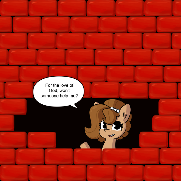 Size: 2250x2250 | Tagged: safe, alternate version, artist:tjpones, derpibooru import, oc, oc:brownie bun, earth pony, brick wall, commission, earth pony oc, funny, image, immurement, meme, png, the cask of amontillado