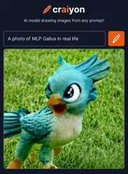 Size: 1162x1591 | Tagged: safe, craiyon, dall·e mini, derpibooru import, machine learning generated, gallus, gryphon, artificial intelligence, grass, image, irl, open mouth, photo, png, realistic, solo