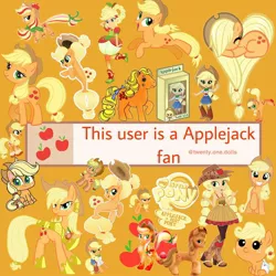 Size: 1080x1080 | Tagged: safe, derpibooru import, editor:twenty.one.dolls, apple bloom, applejack, applejack (g1), baby applejack, human, pony, seapony (g4), equestria girls, my little pony: pony life, baby, caption, cutie mark, eyes closed, g1, heart shaped, image, image macro, jackletree, jpeg, multeity, orange background, rainbow power, running, seaponified, seapony applejack, simple background, sleeping, species swap, sticker, text