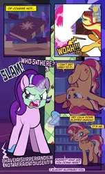 Size: 1920x3168 | Tagged: safe, artist:alexdti, derpibooru import, starlight glimmer, sunset shimmer, pony, unicorn, comic:quest for friendship, book, clothes, image, magic, mud mask, png, slippers