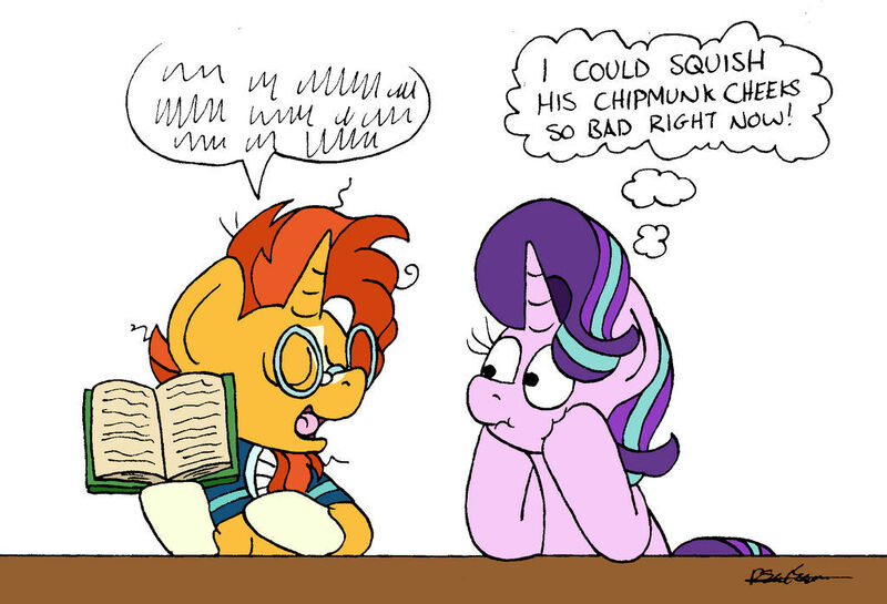 Size: 1024x698 | Tagged: safe, artist:bobthedalek, derpibooru import, starlight glimmer, sunburst, pony, unicorn, atg 2022, book, duo, head in hooves, image, jpeg, like father like daughter, like parent like child, newbie artist training grounds, thought bubble