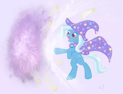 Size: 1280x974 | Tagged: safe, artist:kwaiikay, derpibooru import, trixie, bipedal, cape, clothes, hat, image, jpeg, solo, trixie's cape, trixie's hat