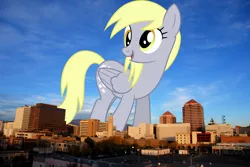 Size: 1944x1301 | Tagged: safe, artist:dashiesparkle, artist:thegiantponyfan, derpibooru import, derpy hooves, pegasus, pony, albuquerque, female, giant derpy hooves, giant pegasus, giant pony, giantess, highrise ponies, image, irl, jpeg, macro, mare, mega giant, new mexico, photo, ponies in real life