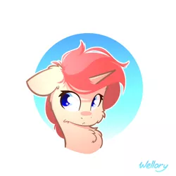 Size: 1000x1000 | Tagged: safe, artist:wellory, derpibooru import, oc, oc:redly, unofficial characters only, pony, unicorn, bust, cute, female, image, png, signature, simple background, solo, white background