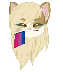 Size: 1024x1171 | Tagged: safe, artist:purplegrim40, derpibooru import, oc, unofficial characters only, cat, cat pony, original species, pony, bisexual pride flag, commission, ear fluff, eyelashes, eyes closed, female, image, mare, png, pride, pride flag, simple background, solo, transparent background, ych result