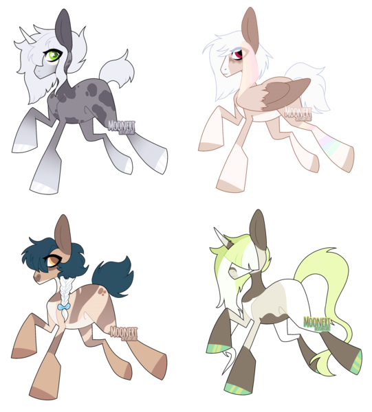 Size: 1600x1775 | Tagged: safe, artist:moonert, derpibooru import, oc, unofficial characters only, earth pony, pegasus, pony, unicorn, base used, colored wings, earth pony oc, hair over eyes, horn, image, male, pegasus oc, png, raised hoof, simple background, stallion, transparent background, two toned wings, unicorn oc, wings