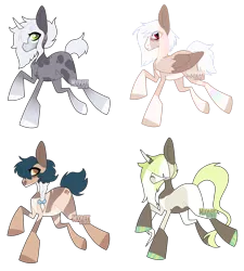 Size: 1600x1775 | Tagged: safe, artist:moonert, derpibooru import, oc, unofficial characters only, earth pony, pegasus, pony, unicorn, base used, colored wings, earth pony oc, hair over eyes, horn, image, male, pegasus oc, png, raised hoof, simple background, stallion, transparent background, two toned wings, unicorn oc, wings