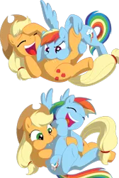 Size: 537x800 | Tagged: safe, artist:chaoskomori, artist:fehlung, derpibooru import, edit, editor:fauli1221, vector edit, applejack, rainbow dash, earth pony, pegasus, pony, .svg available, absurd resolution, appledash, derpibooru exclusive, duo, duo female, female, hoof tickling, image, lesbian, png, raspberry, shipping, simple background, tickle fight, tickling, tongue out, transparent background, tummy buzz, vector, wing hands, wings