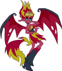 Size: 740x856 | Tagged: safe, artist:pascalmulokozi2, derpibooru import, edit, edited screencap, screencap, sunset shimmer, demon, human, equestria girls, equestria girls (movie), bare shoulders, big crown thingy, big crown thingy 2.0, demon wings, element of magic, female, image, jewelry, png, regalia, simple background, sleeveless, solo, solo female, strapless, sunset satan, transparent background, wings