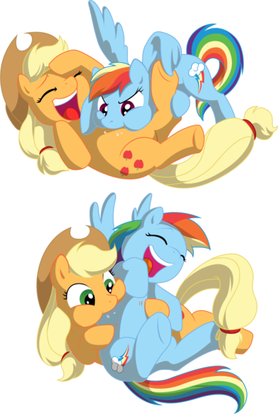 Size: 573x853 | Tagged: safe, artist:chaoskomori, artist:fehlung, derpibooru import, edit, editor:fauli1221, vector edit, applejack, rainbow dash, earth pony, pegasus, pony, .svg available, appledash, cute, dashabetes, derpibooru exclusive, duo, duo female, eyes closed, female, hoof tickling, image, jackabetes, laughing, lesbian, lying down, on back, open mouth, open smile, png, puffy cheeks, raspberry, shipping, simple background, smiling, spread wings, tickle fight, tickling, tongue out, transparent background, tummy buzz, vector, wing hands, wings