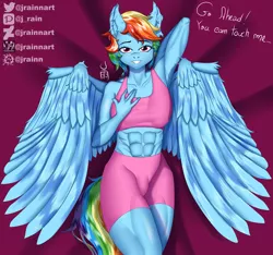 Size: 4185x3916 | Tagged: safe, artist:jrainnart, derpibooru import, rainbow dash, anthro, pegasus, areola, bed, big areola, clitoris, female, image, jpeg, looking at you, nipples, nudity, smiling, smiling at you, solo, solo female, spread wings, wings